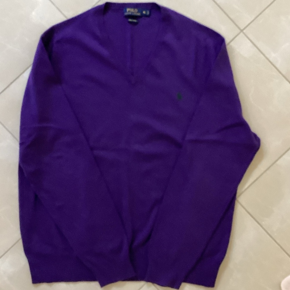 Polo by Ralph Lauren Men's Pima Cotton V-Neck Sweater in Rich Purple